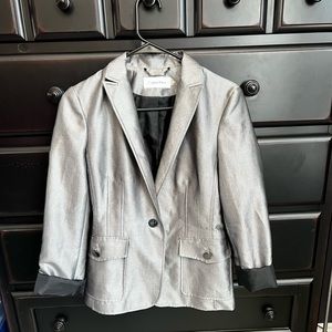 Calvin Klein shiny metallic silver/gray and black blazer jacket